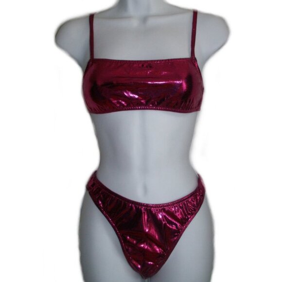 ZULIANA Hot Pink High Cut Leg Metallic Bikini - Sz L - NEW - Picture 1 of 11